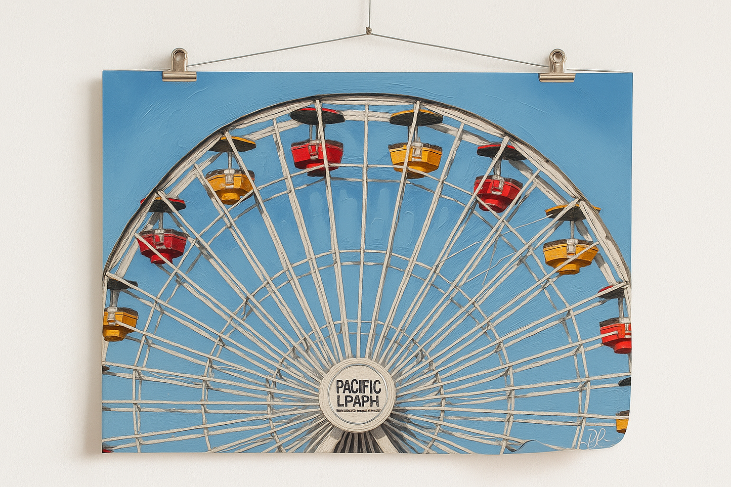 Ferris wheel design on a blue background with 'Pacific Land' branding.