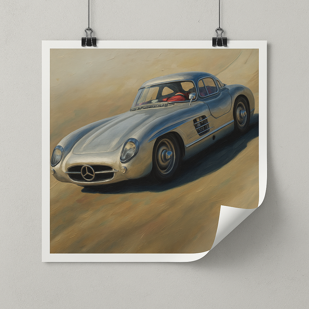 Poster of a vintage car on a gray background