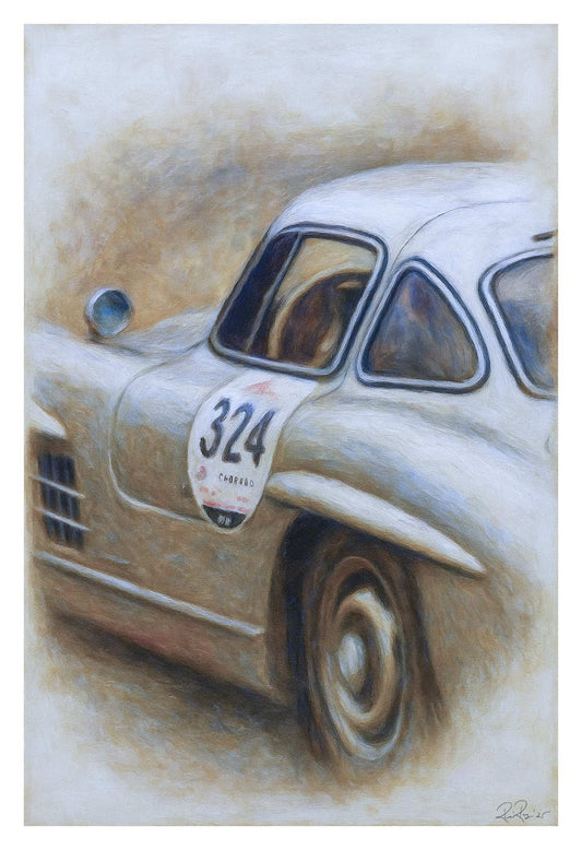 Vintage car with number 324 on a textured background