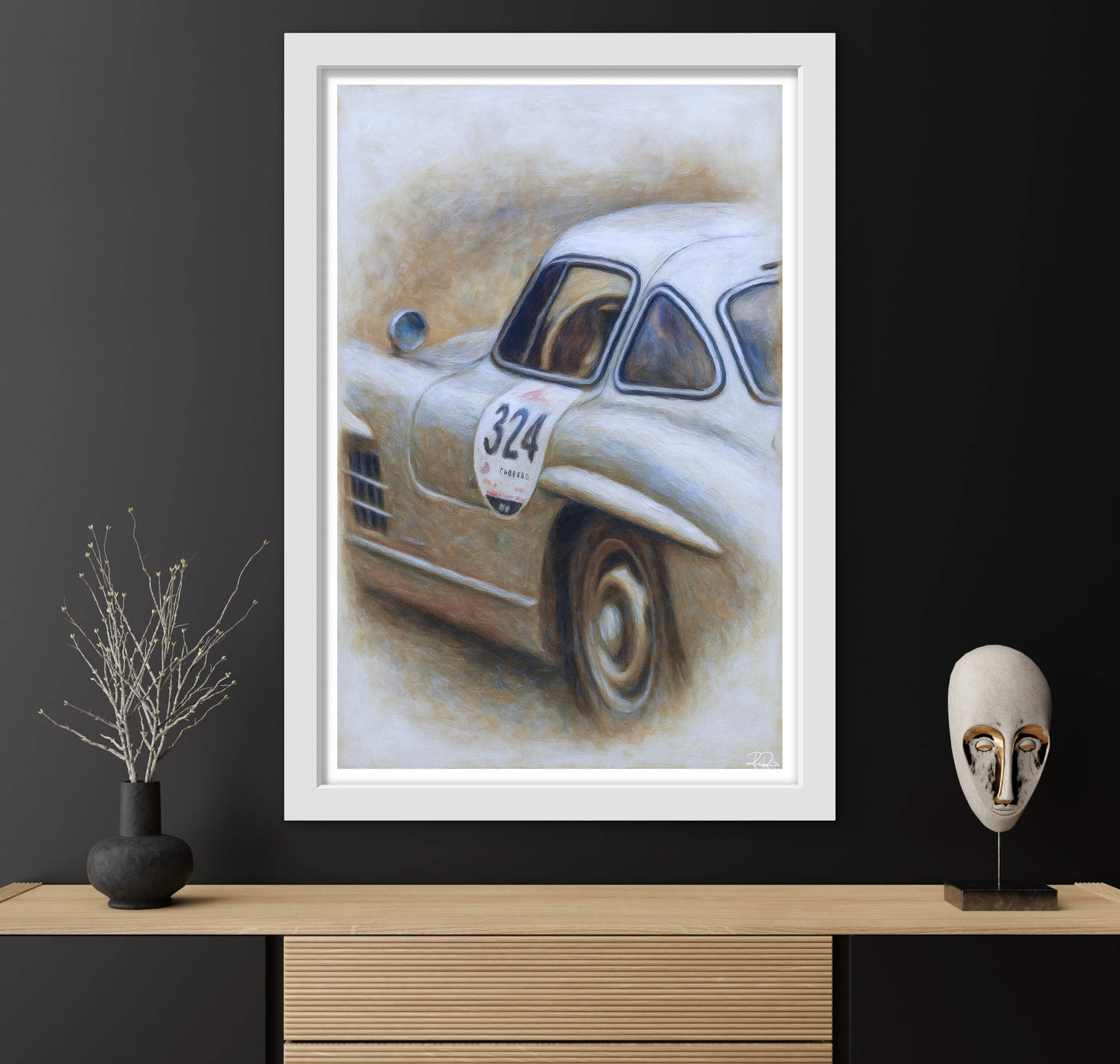 Vintage Mercedes 300 SL Race Car Art Print - Mille Miglia Style