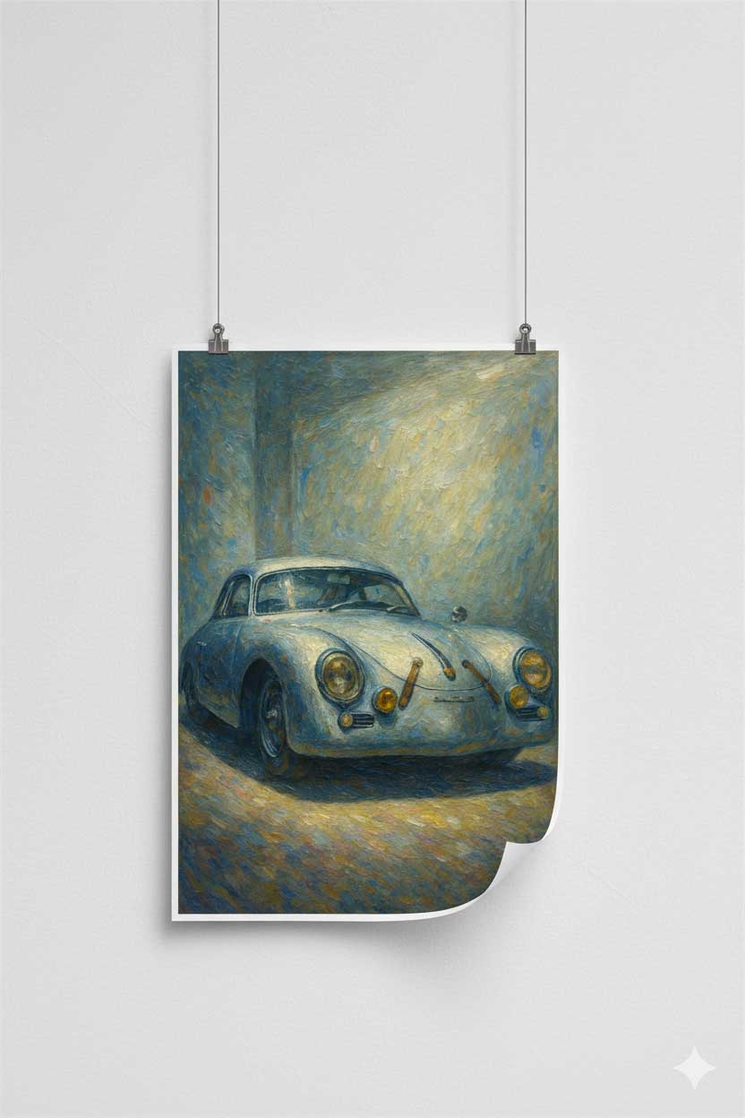 Vintage car painting on a white wall