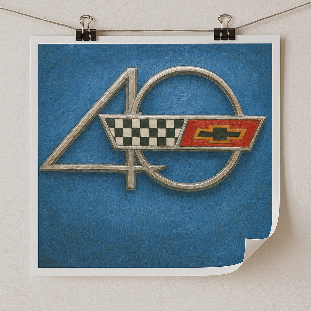 Chevrolet logo with number 4 on a blue background, clipped to a whiteboard.