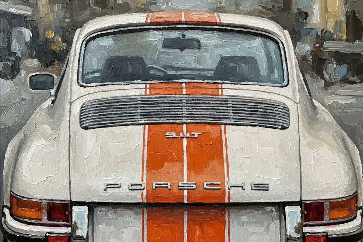 Vintage Porsche 911 T Oil Painting Canvas Print | Classic Car Wall Art