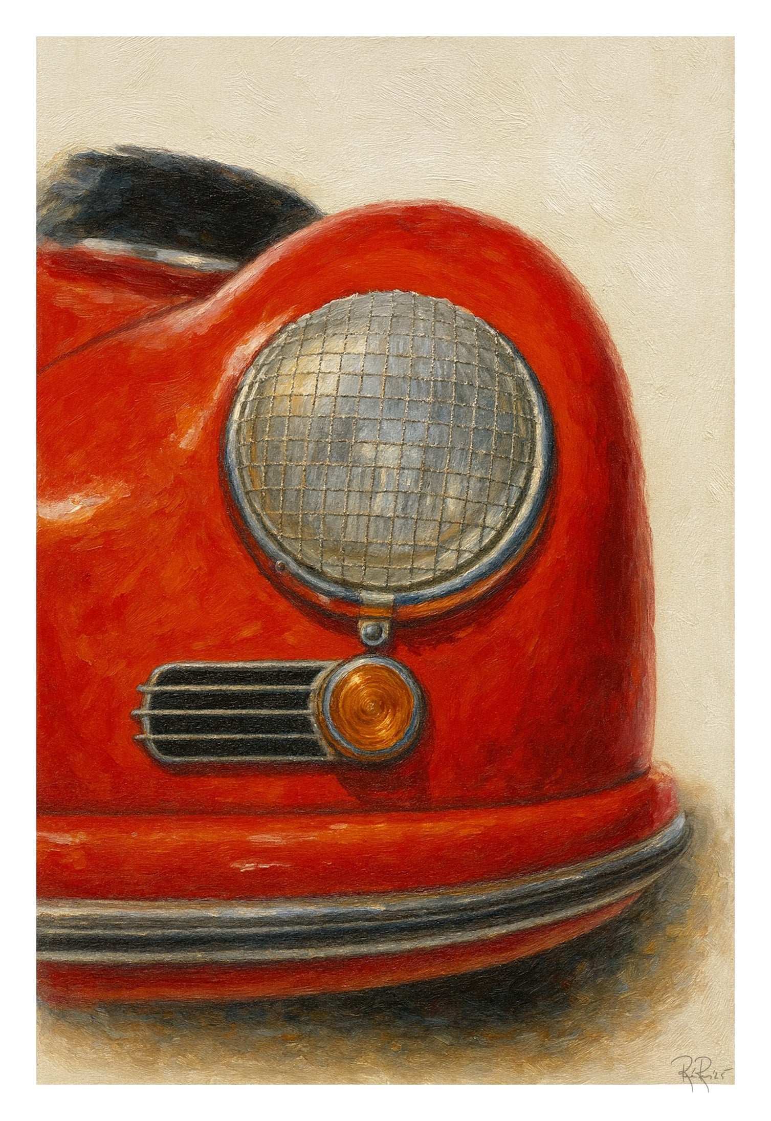 Vintage Red Porsche 356 Headlight Oil Painting Print | Classic Car Art