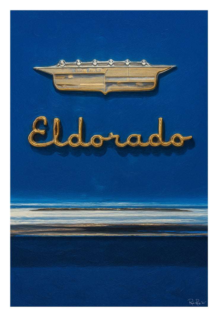 Classic Blue Cadillac Eldorado Badge Fine Art Print - Vintage Car Gift