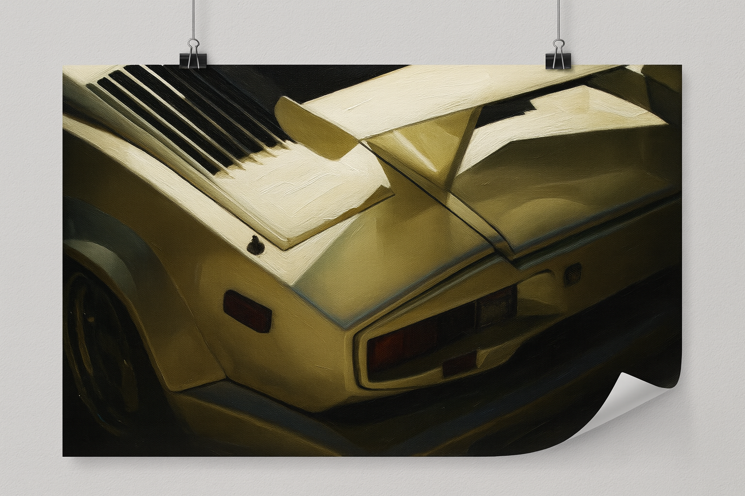 Close-up of a gold car with a reflective surface on a white background