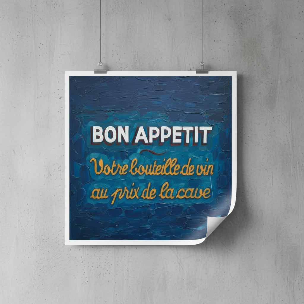 Poster with 'Bon Appetit' text on a textured wall