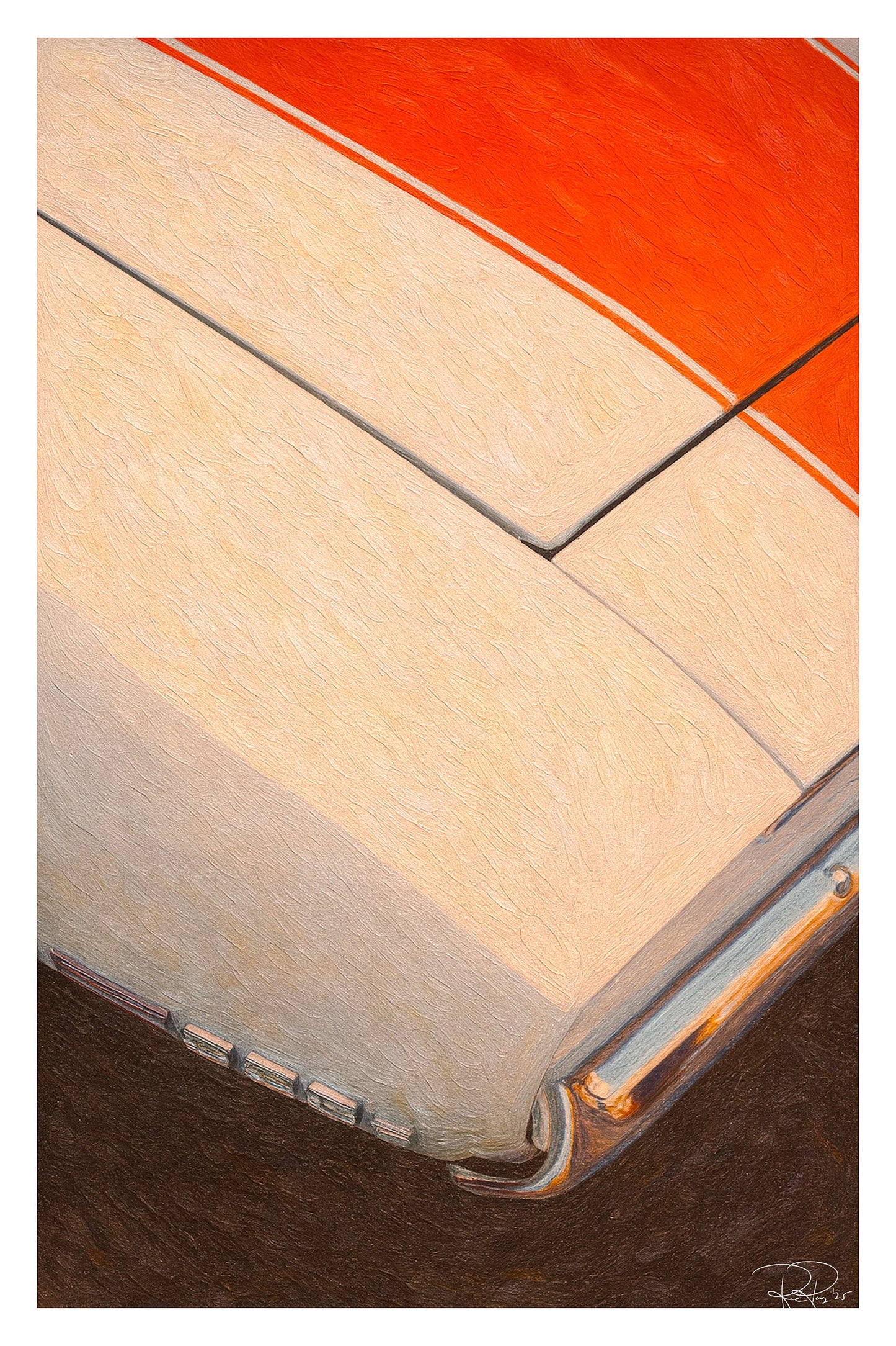 An image of a Vintage Camaros racing stripes and front right fender
