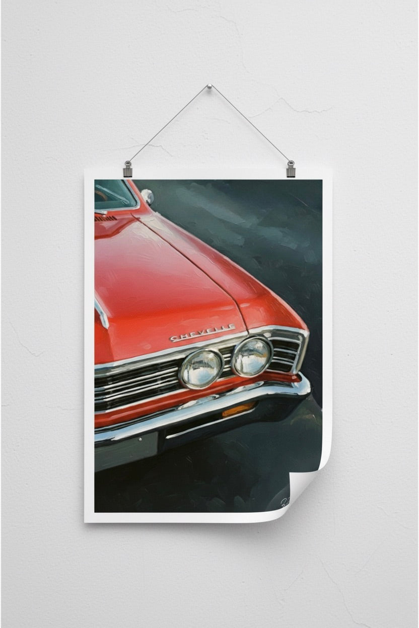 Poster of a red car on a white background