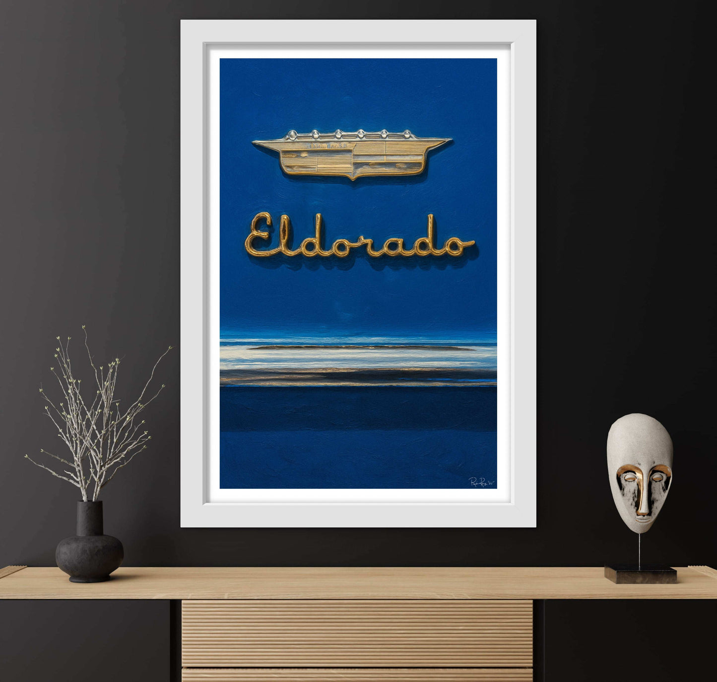 Classic Blue Cadillac Eldorado Badge Fine Art Print - Vintage Car Gift