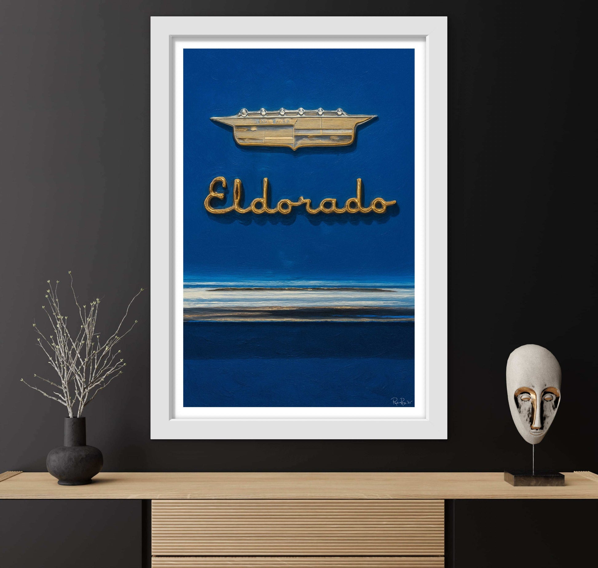 Classic Blue Cadillac Eldorado Badge Fine Art Print - Vintage Car Gift