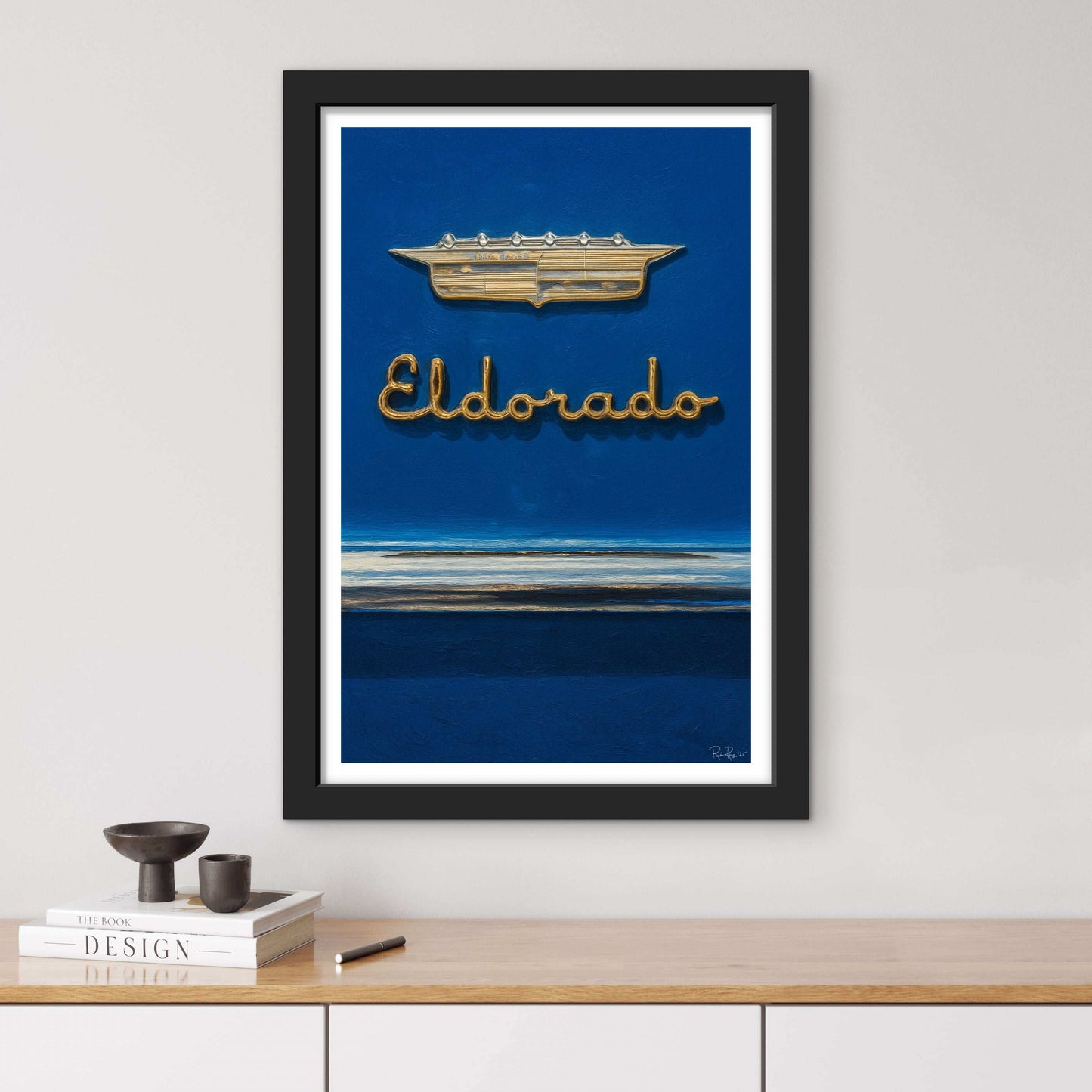 Classic Blue Cadillac Eldorado Badge Fine Art Print - Vintage Car Gift