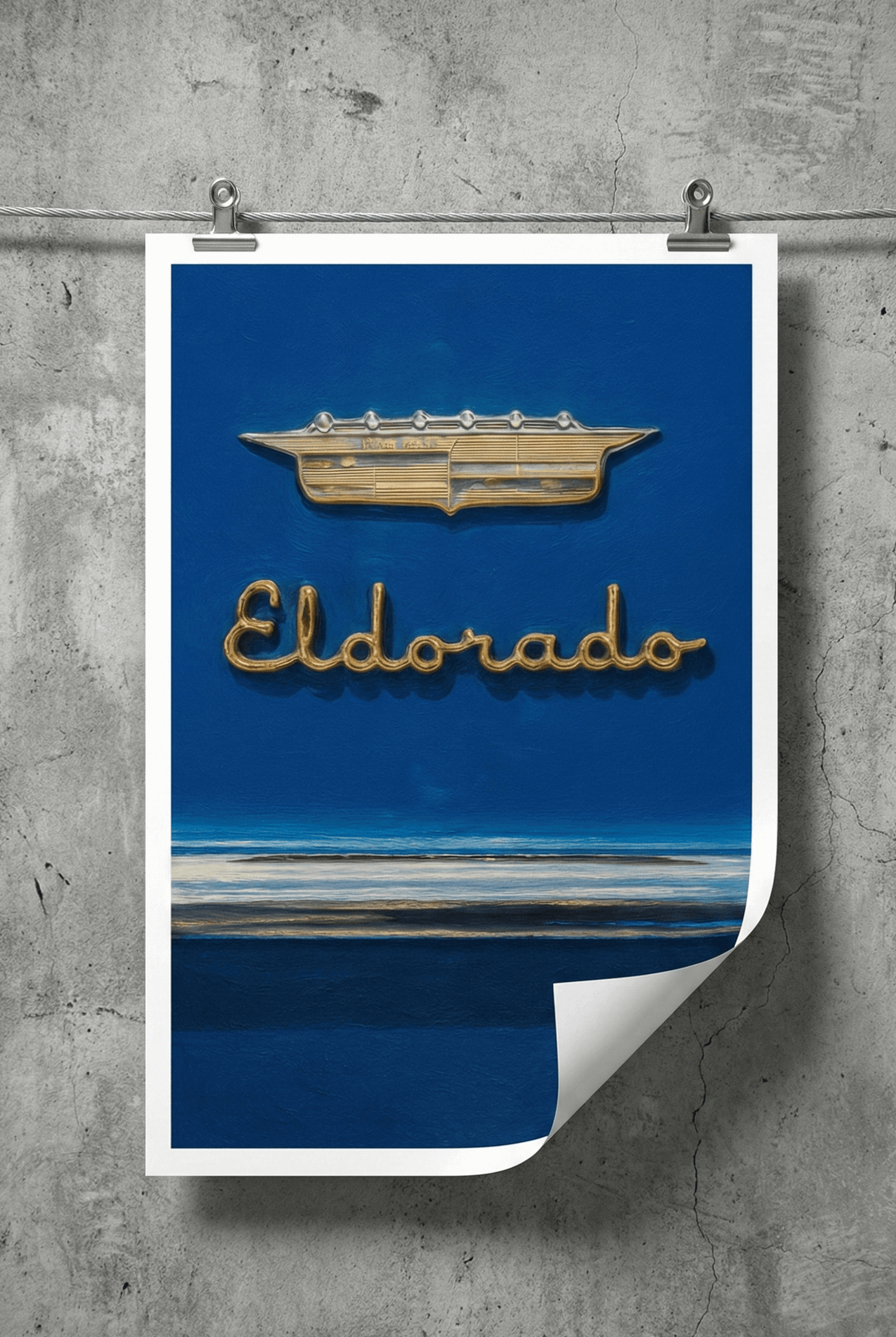 Classic Blue Cadillac Eldorado Badge Fine Art Print - Vintage Car Gift