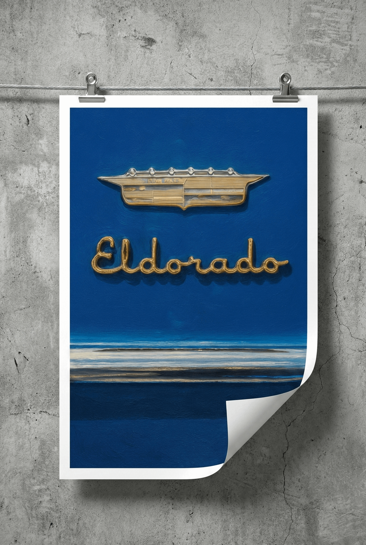 Classic Blue Cadillac Eldorado Badge Fine Art Print - Vintage Car Gift