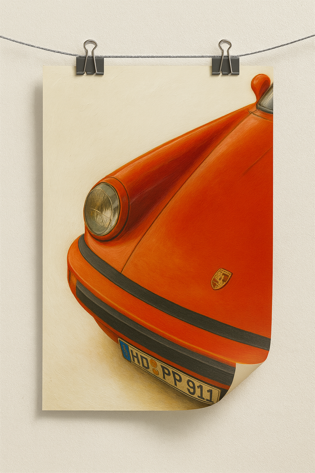 Illustration of a vintage orange car on a beige background