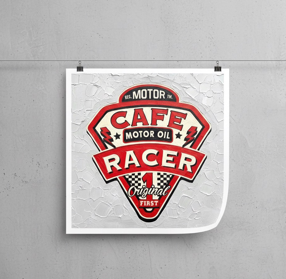 Cafe Racer Motor Oil Vintage Sign - Classic Motorcycle Garage Art Print