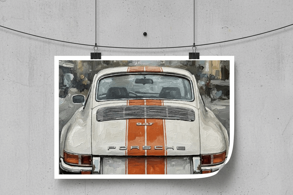 Vintage Porsche 911 T Oil Painting Canvas Print | Classic Car Wall Art