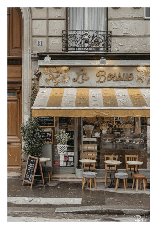  storefront with 'La Boulle' sign and outdoor seating area