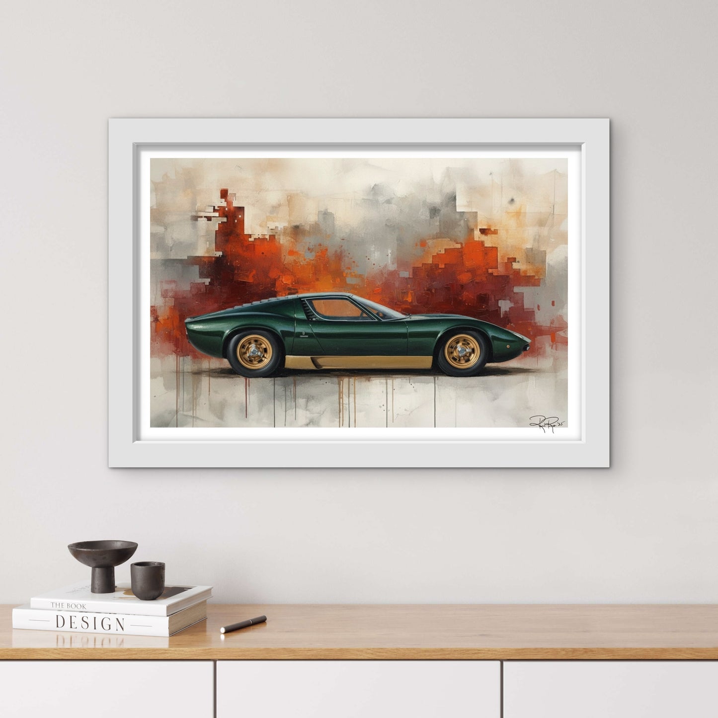 Green Lamborghini Miura Art: Retro Italian Sports Car Print | High-End Man Cave Decor