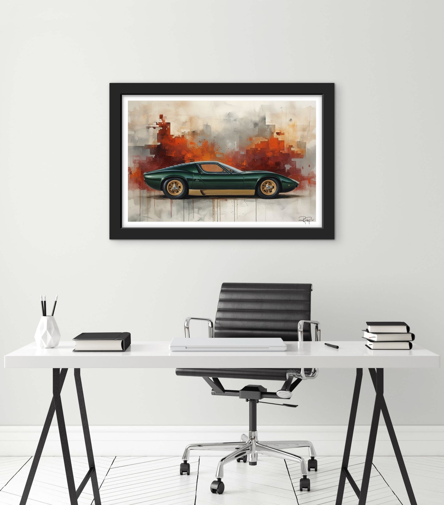 Green Lamborghini Miura Art: Retro Italian Sports Car Print | High-End Man Cave Decor