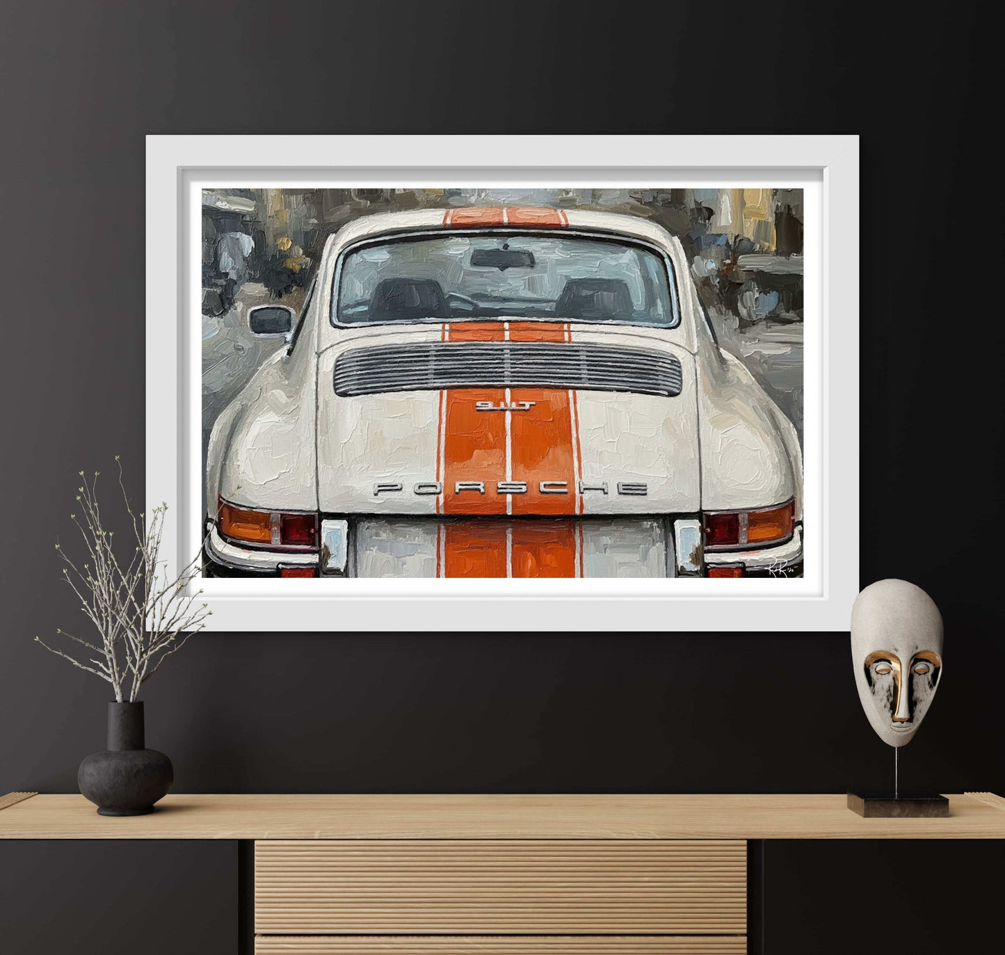 Vintage Porsche 911 T Oil Painting Canvas Print | Classic Car Wall Art