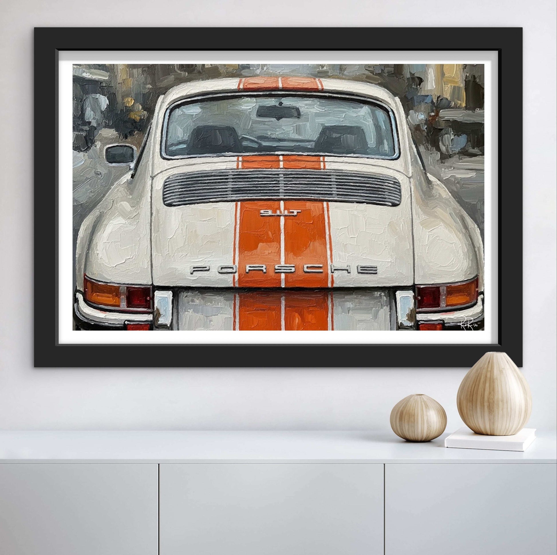 Vintage Porsche 911 T Oil Painting Canvas Print | Classic Car Wall Art