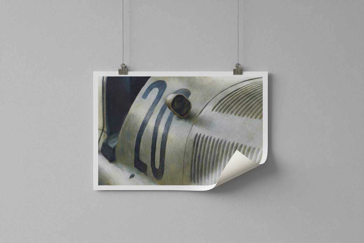 Poster of a car on a gray wall