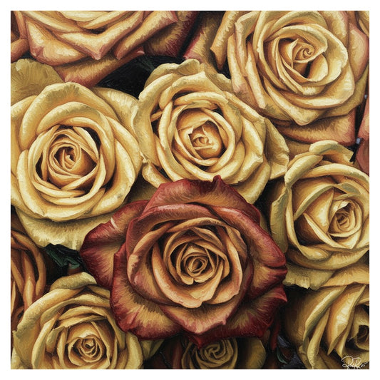 Close-up of a bouquet of roses with a focus on texture and color.