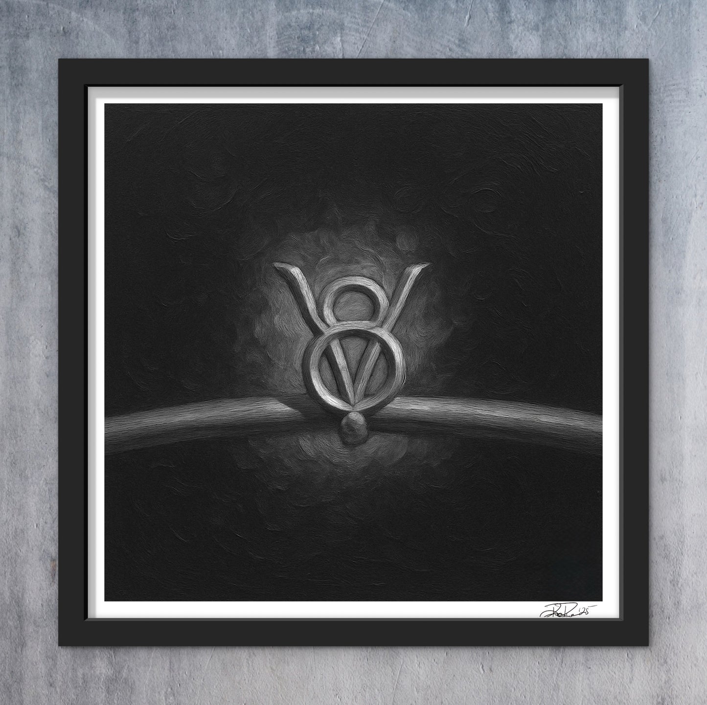 V8 Engine Emblem Oil Painting Print - Classic Automotive Deco