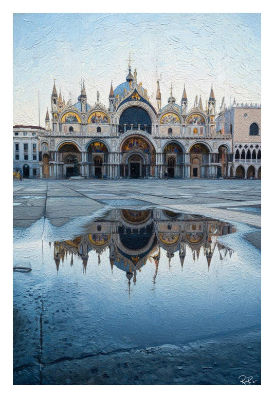 Large, ornate building with a reflective surface below it