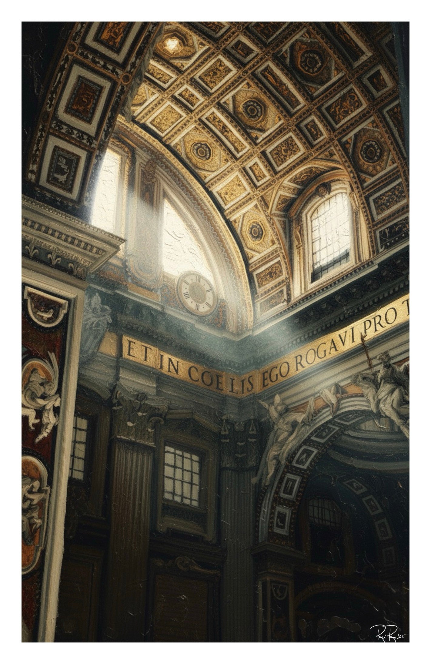 Decorative interior with ornate ceiling and wall texture