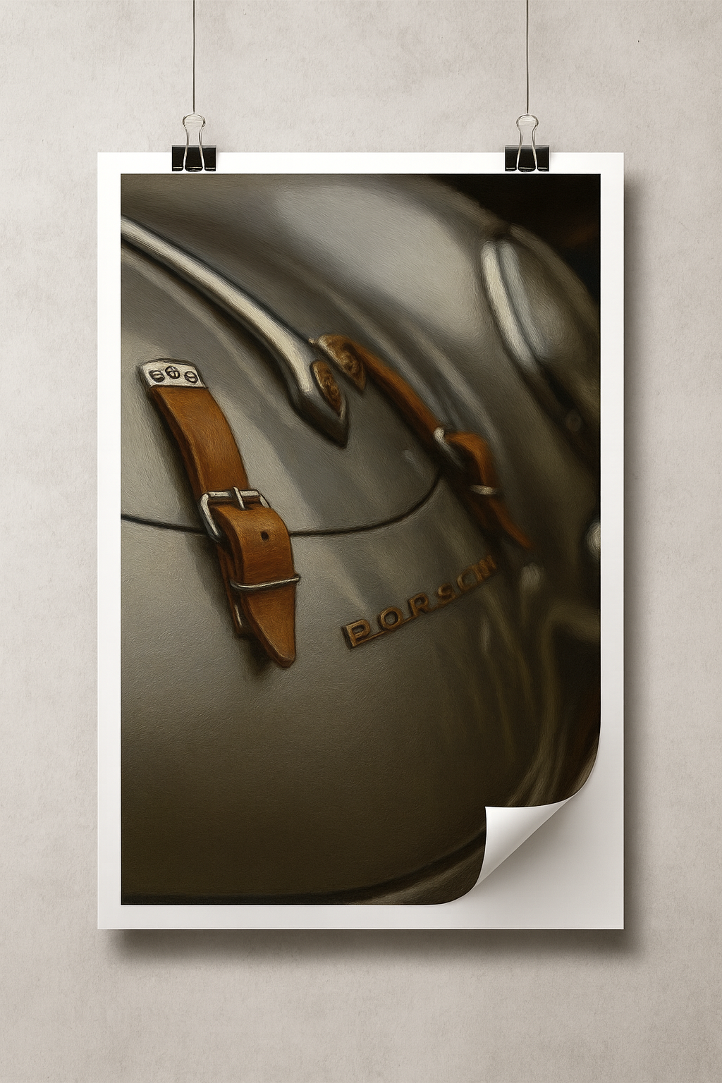 VIntage Porsche Hood Straps Oil Painting Print